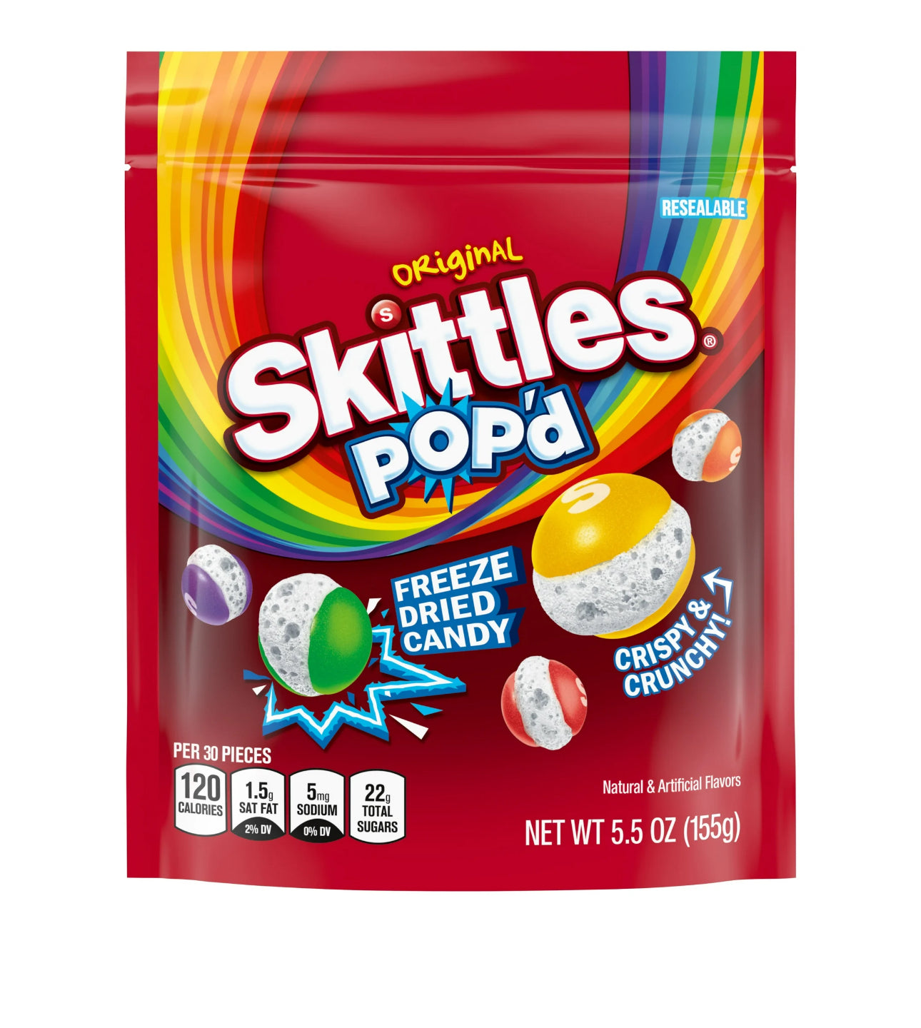 SKITTLES POP'd Originals Freeze Dried Candy - 5.5 Oz Bag