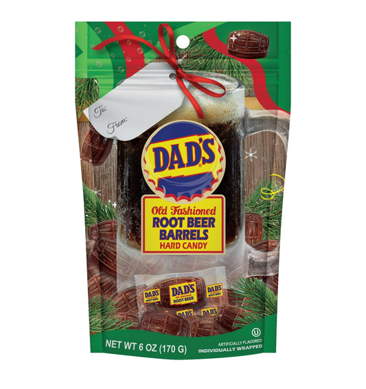 Dad’s® Old Fashioned Holiday Root Beer Barrels Hard Candy, 6oz Resealable Bag with individually wrapped hard candy