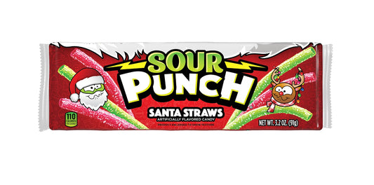 Sour Punch Santa Straws Holiday Candy, 3.2oz King Size Tray