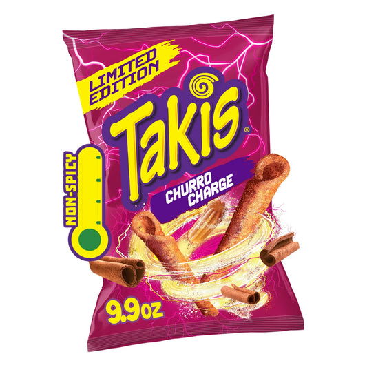 Takis Churro Charge 9.9 oz Sharing Size Bag, Cinnamon Sugar Rolled Tortilla Chips