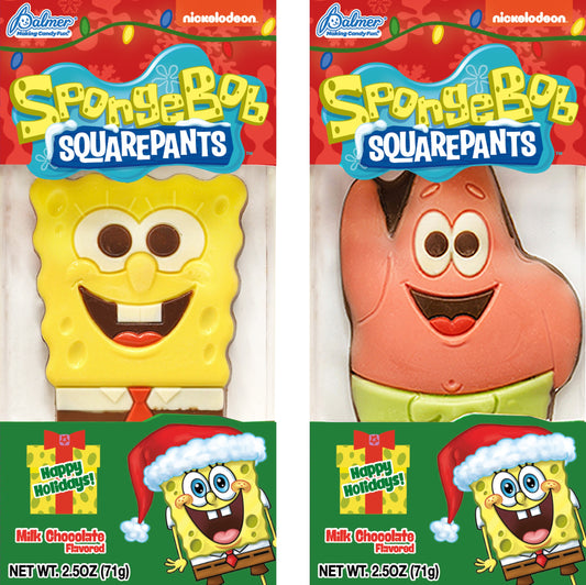 Patrick Star & Sponge Bob  Solid Milk Chocolate 2.5oz Box Christmas Edition